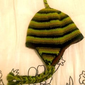 Green striped wool Fairtrade winter hat